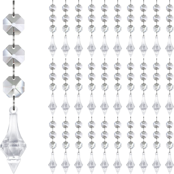 12×1.9×1.9cm 30pk Krystal Finial Pynt til Juletræet, Udslagssikker Akryl Hængende Krystaller, Klar