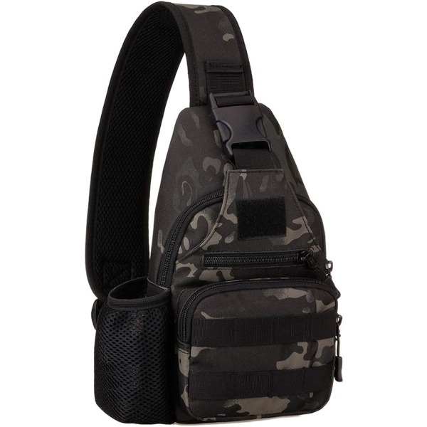 Tactical Shoulder Bag - Camo Black Military Sling Rygsæk C