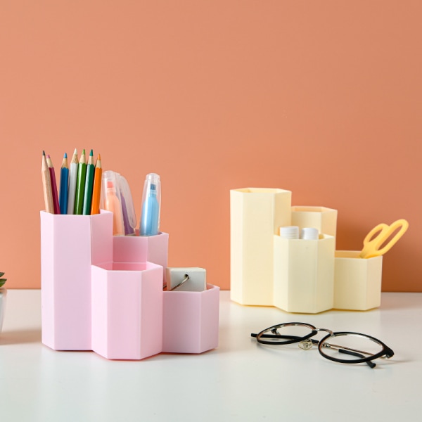 1 st (rosa) plast sexkantig pennhållare, multifunktionell pennhållare, pl