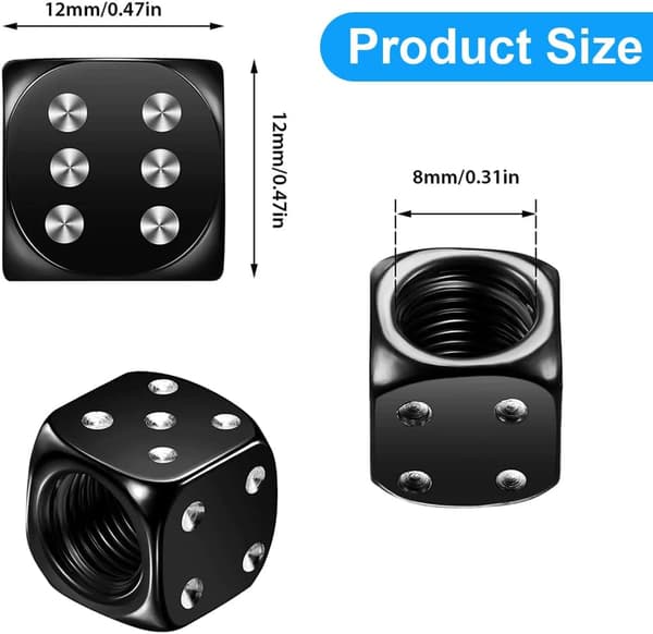 (1.2×1.2×1.2cm) (Sort) 4 stk. Aluminium Bilventil Hætter, Bildækventil, Bildækhætte, Terninge-stil Kraftige Ventilstammedæksler