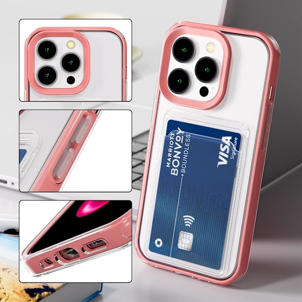 Kristallklart Skal för Apple iPhone 16 Pro, Passform Transparent Mjuk Bakdel med Inbyggt Smalt Kortfack Plånboksfodral Dropp P