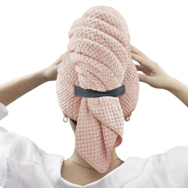 Kvinnors mikrofiberhårhandduk, snabb torkande hårhandduk med elastiskt band, lockigt hår mikrofiberpuff till