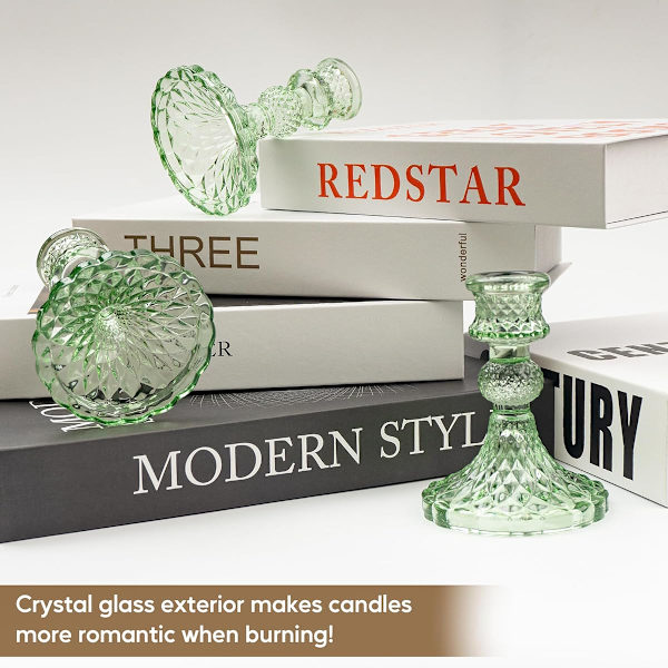Glass Lysestakeholder for Tapperte og Søylelys, Skrivebordsdekorasjon for Bryllup Middagsfest - 3 stk (Grønn)
