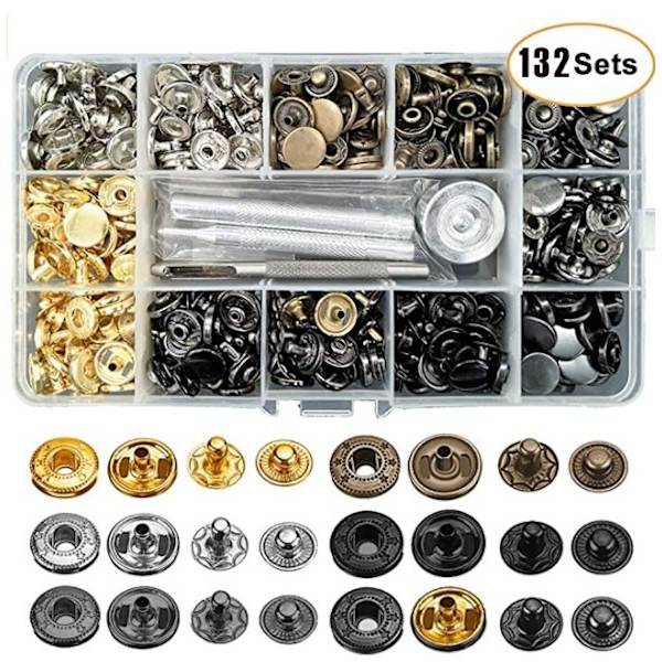 132 kappaletta metalliset nepparit, 12,5 mm nahkaiset nepparit 6 värissä, nepparipaketti työkaluilla f