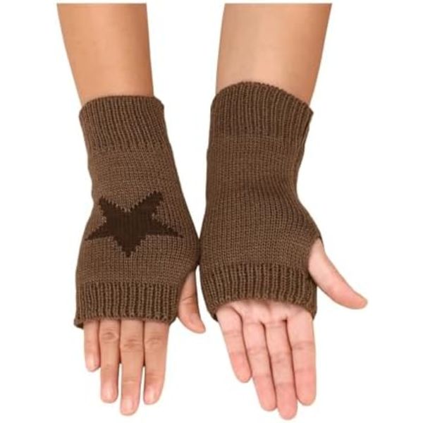 Dam Fingerlösa Vantar med Tumhål i Stjärnmönster, Stickade, Handledslängd, 2-pack