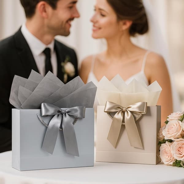 Medelstora födelsedagspresentpåsar, presentpåsar, eleganta presentpåsar (silverchampagne)
