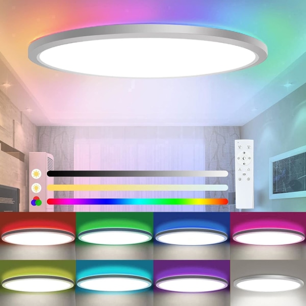 24W dimbar LED-taklampa med fjärrkontroll, 7 färger