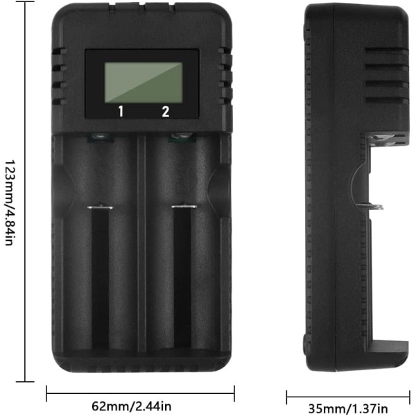 18650 Universal Battery Charger Intelligent Fast Charging 2-Slot Head with LCD Display Compatible wi