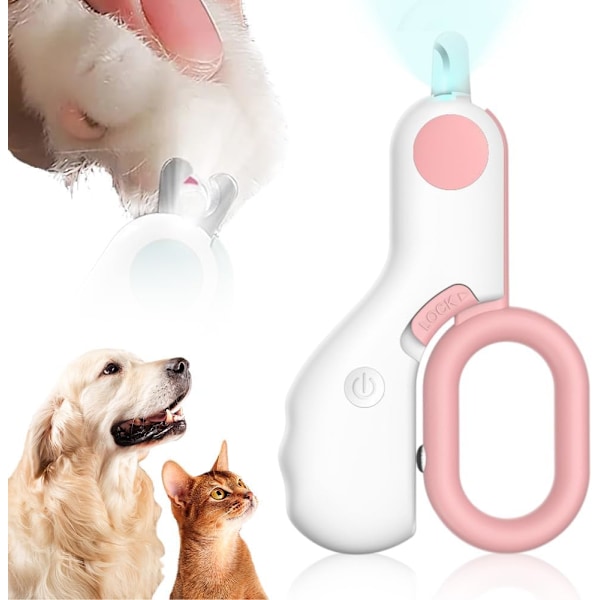 (Rosa) 2 st LED Husdjurs Nagelklosaxar, 2024 Uppgraderad Katt Nageltrimmer, Katt Nagelklosaxar för Innekatter, Nagelklosaxar för