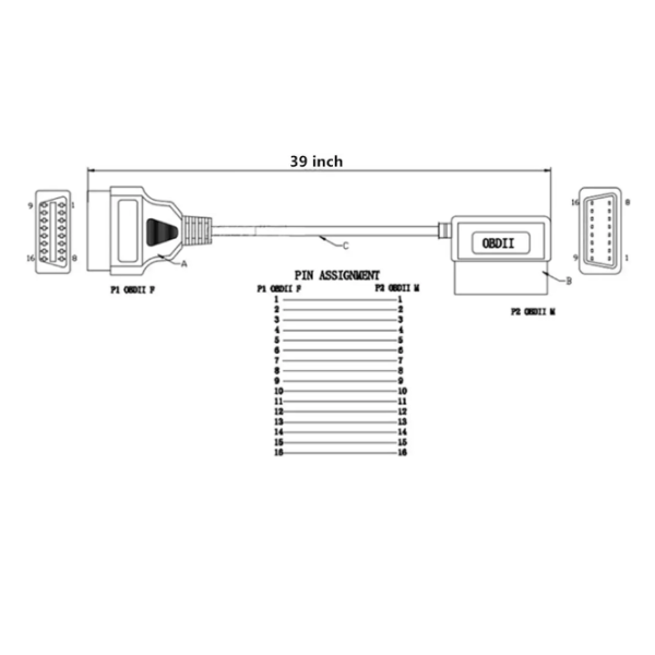 OBD2 OBD II 16-nastainen oikea kulma uros-naaraskytkin diagnostiikkaan