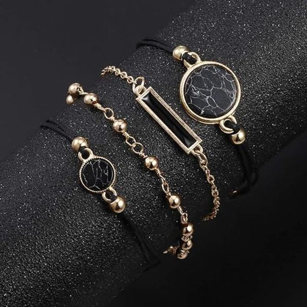4 Perle Armbånd til Kvinder Justerbar Charm Pendent Stack Brace