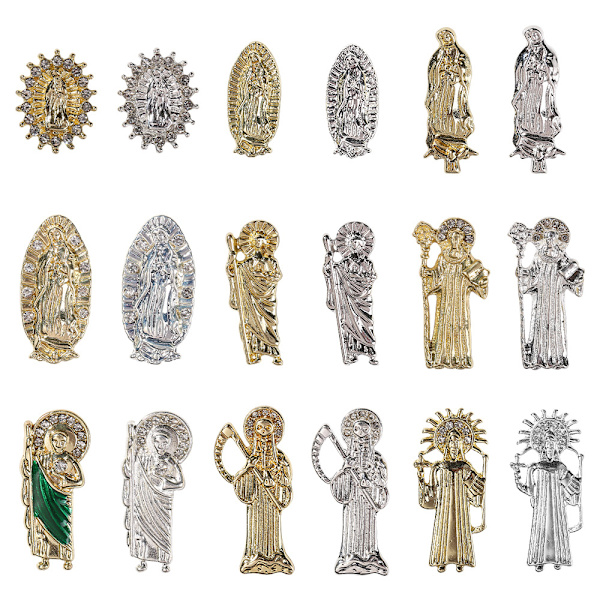 18 stk kors negle charms sett, 18 stiler fargerike neglekunst dekorasjonstilbehør med glass