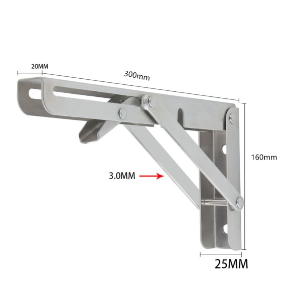 2 st 300 mm väggmonterade fällbara konsoler i rostfritt stål, fällbara konsoler, kraftiga fällbara konsoler