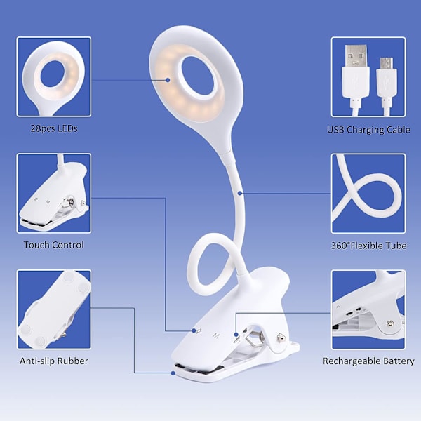 Trådløs genopladelig LED-bordlampe, 3 farver og 3 dæmpbare, Tou