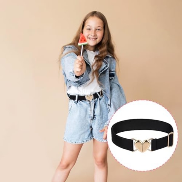 3 cm Elastiska Bälten för Barn, 2-pack, Justerbara Toddler Hjärtformade Spännen för Flickor och Pojkar, Midjemått