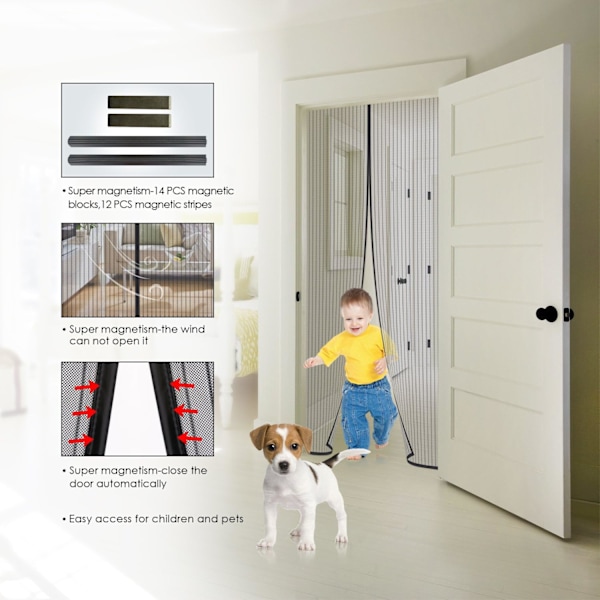 Musta Magneettinen Hyttysverkko Ovelle 80x210cm Magneettinen Sulkeminen Ultraohut Verkko Hyttysverkko Sisäovelle Anti Fly Cur