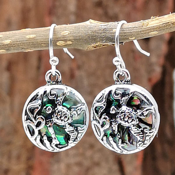 Delicate 925 Sterling Silver Abalone Shell Earrings, Creativ