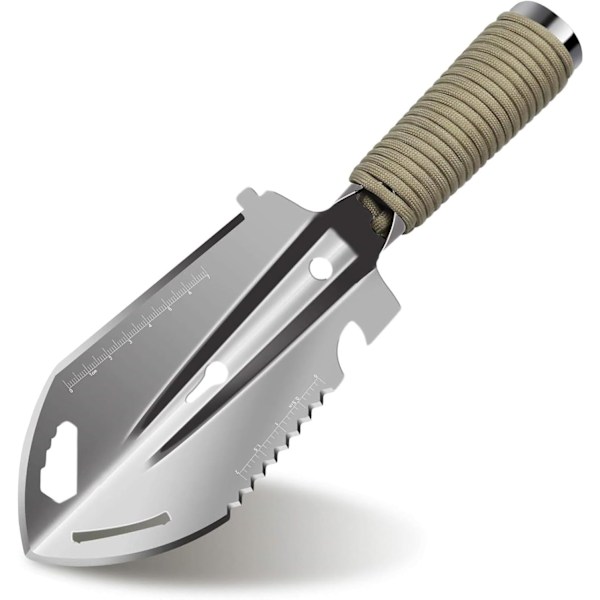 Sølv Multifunksjonell Camping Spade, Mini Hage Spade, 9 i 1 Campingverktøy, Rustfritt Stål Hage Spade, Bærbar