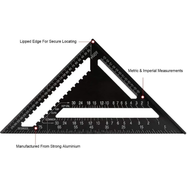 Sæt vinkel lineal trekant lineal vinkelmåler 12 tommer høj præc