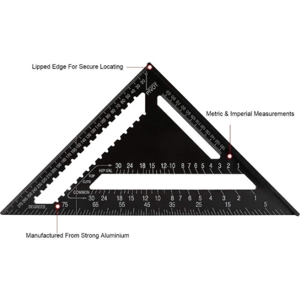 Sett firkant trekant vinkel linjal vinkelmåler 12 tommer høy presisjon
