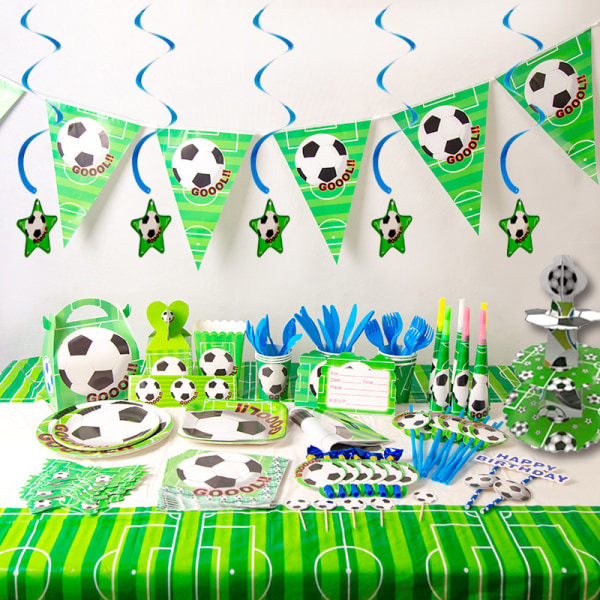 Jalkapalloteema Syntymäpäiväpöytä, juhlatarvikkeet, paperilautaset