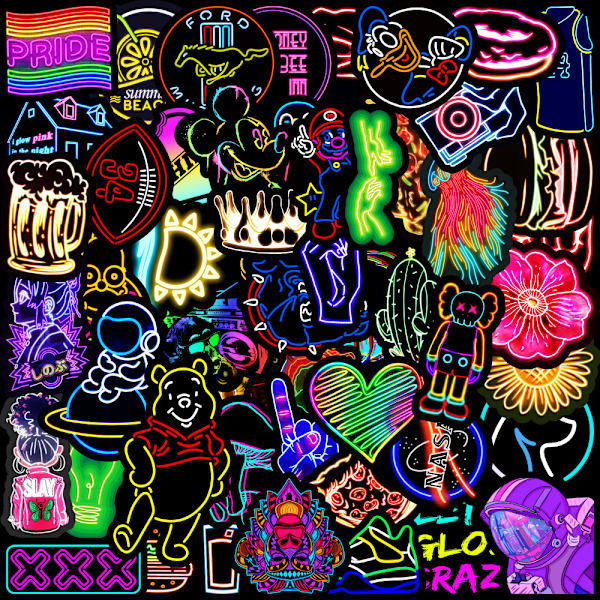 50 Neon Stickers Graffiti Mobiltelefon Laptop Vattenkopp Vattentät