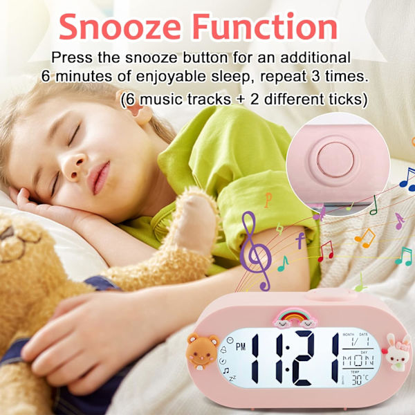 Digitalt vækkeur med snooze-funktion 8 ringetoner 12/24 timer,