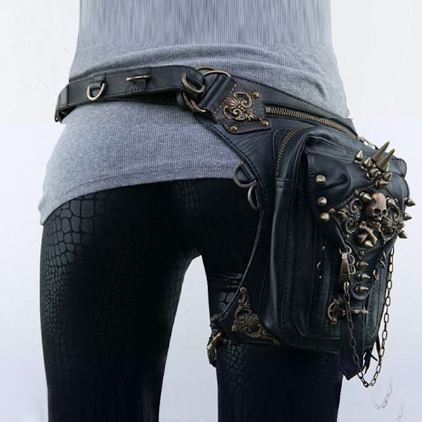 Steampunk midjeväska Fanny Pack Fashion Gothic Läder Axel