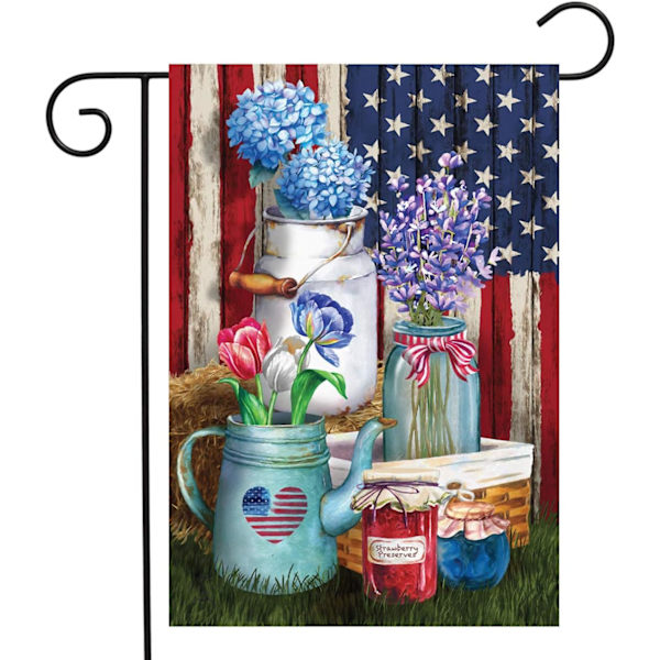 Amerikansk Picknick Rustik Trädgårdsflagga Patriotisk Blommig 12,5\" x 18\"