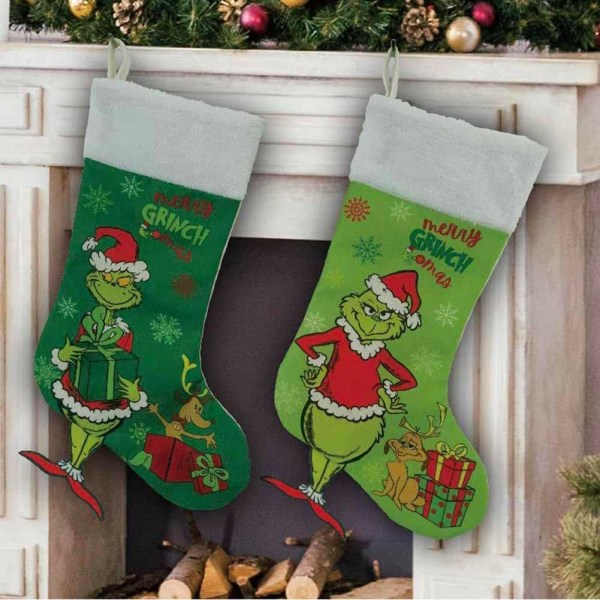 Grinch julstrumpor Set om 4 Grinch Monster Julgåva Väska Rolig Jul Spis Hängande