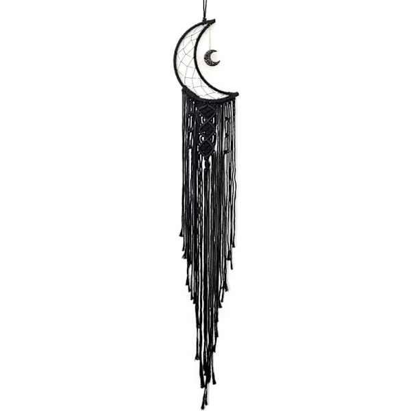 Sort Månedrøm Fangst med Håndlavet Vævet Bomuld Drømfanger Boho Makramé Væghængning Hjem Dekoration Ornament Cr