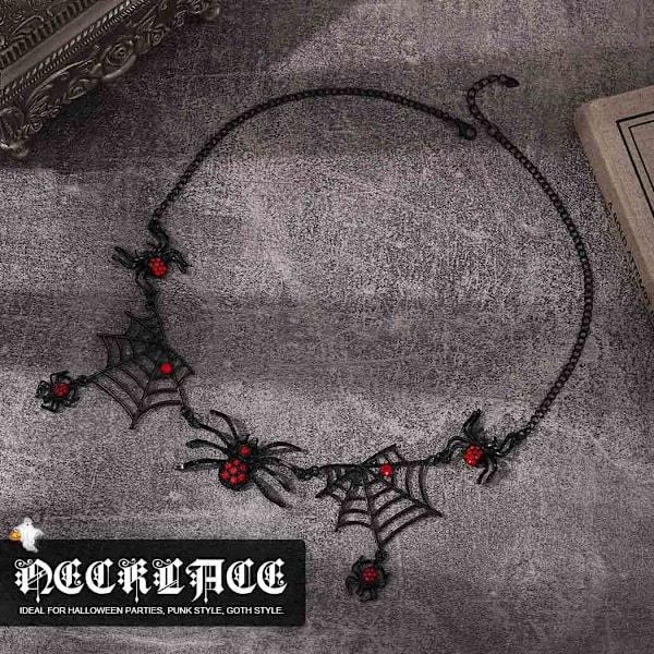 Halloween Spindelhänge Halsband Svart Strass Halsband Kedja Spindel Kort Halskedja Gothic Kostym Smycken för Kvinnor