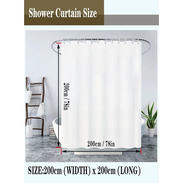 Shower Curtain 200 x 200 cm Anti-Mildew Resistant Waterproof Thic