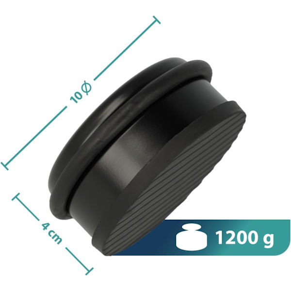 Dørstopper i sort rustfrit stål | Rund, vejer 1,2 kg | Diameter 10 cm, højde 4 cm