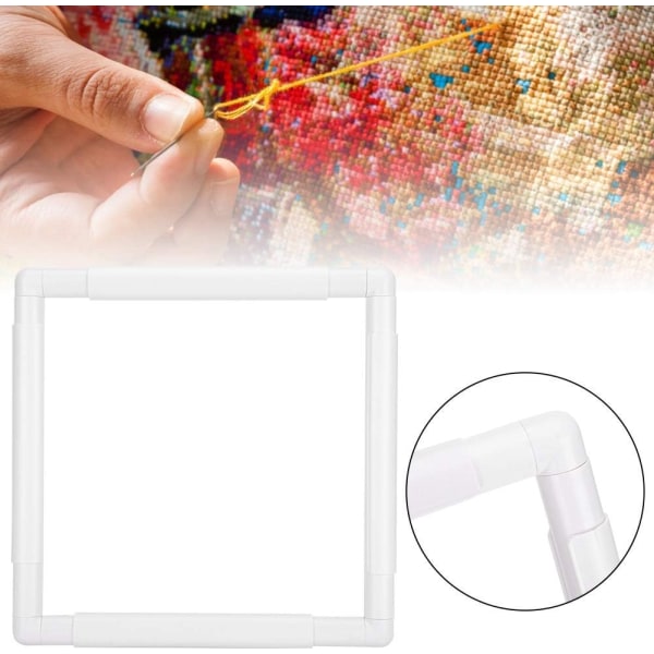 Broderiramme (27,9 x 27,9 cm), firkantet rektangulær plastklipsramme