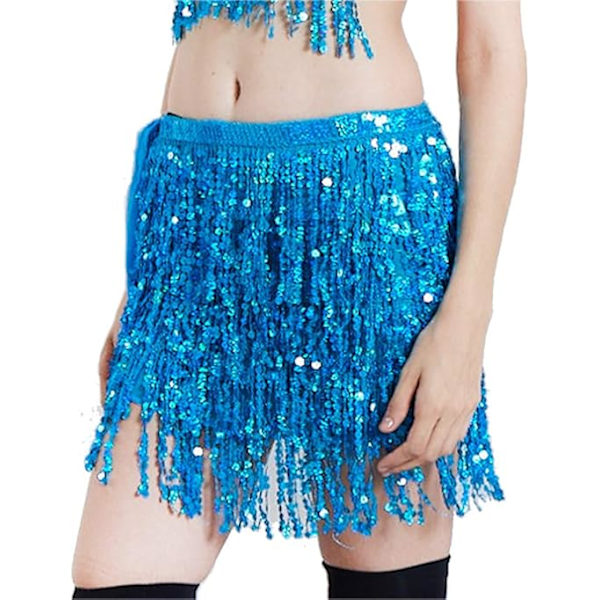 (Sø Blå) Dame Sequin Nederdel Kvast Mavedans Tørklæde Skinnende Karneval Kvast Wrap Nederdel