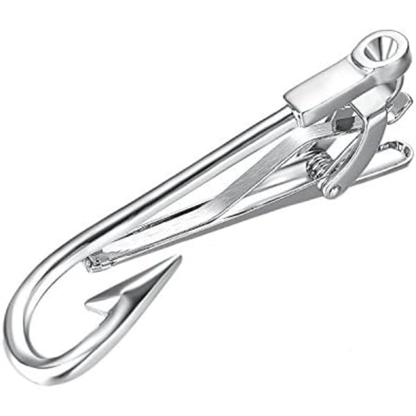 Fiskkrok slipsklämma för män Unik Cool Silverpläterad Nyhet Fiskekrokar Slipsklämma Personlig Smal Slipsnål
