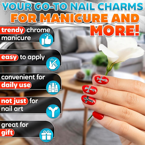 100 st Silver Cross Nagelcharms för Nageldesign - Nagelcharms Y2K Nagel Cross Charms för Naglar Nagelstenar Silver Nagel Cha
