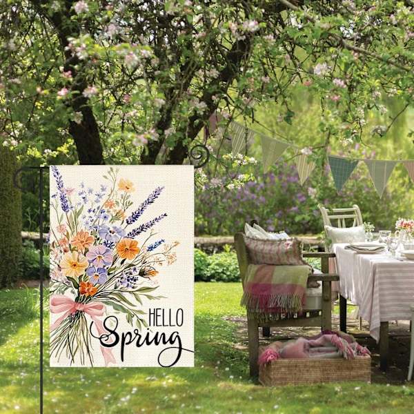 2 stk. Hello Spring Blomster Hageflagg 12x18 Tommer Dobbeltsidig Utenfor, Blomster Sesong Hage Utenfor Flagg