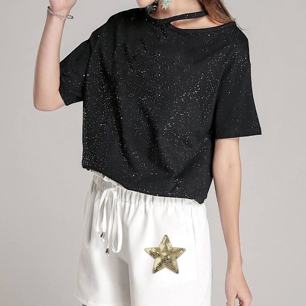 12 stk. Guld 2 størrelser-Stjerner Sequin Appliques Shiny Broderede Patches Sy På Stryg På Patches til Clot
