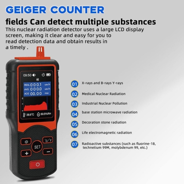Geiger-strålingsdetektor, 0,01μT~999,99μT dobbelt test Geiger