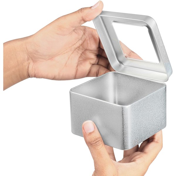 (Pakke med 10) - L9 x B9 x H5,7 cm - Tom bærbar firkantet kosmetikkbeholder i metall - Tomt lysglass, lite tomt glass, overlevelsessett