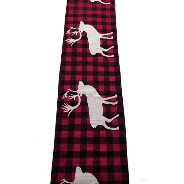 Julebordløber i rød og sort buffalo check plaid