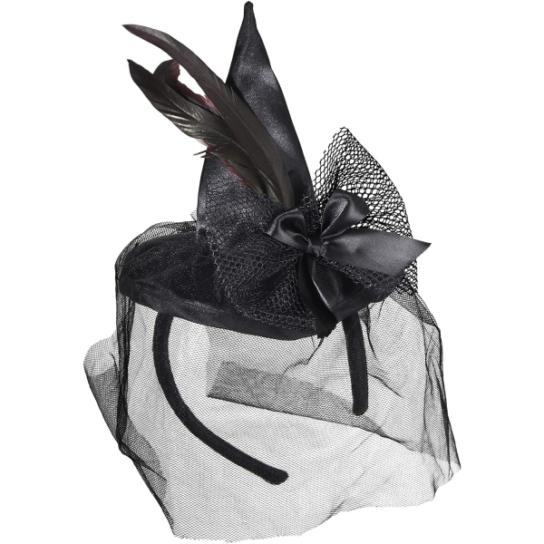 Mini witch hat with feathers and veil, for theme parties, carnival and Halloween