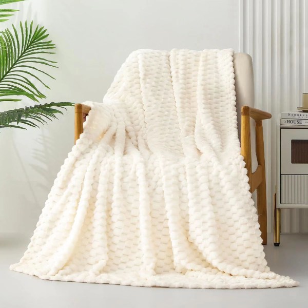 Pehmoinen ruudullinen peitto sohvalle 100x150 (valkoinen)
