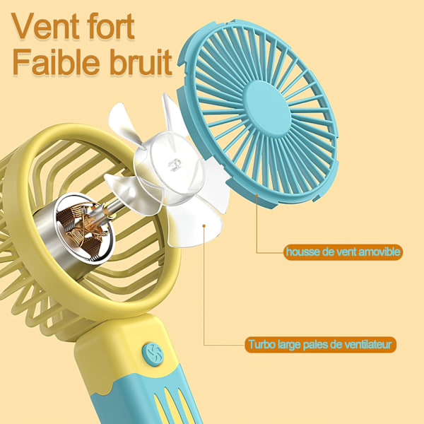 Bærbar Håndholdt Ventilator 2-pak, Mini Støjsvag USB Ventilator med Base, Genopladeligt 2000mAh Batteri, Bordventilator 3 Justerbare Hastigheder til Lomme Kontor Rejse Skole