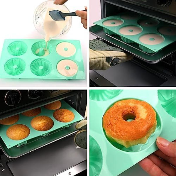 2 stk MiniKakeformer, 6-Hulls Riflet Rørkakeform, Ikke-klebende Silikon Bakeform for Cupcakes, Donuts, Maisbrød, Brun