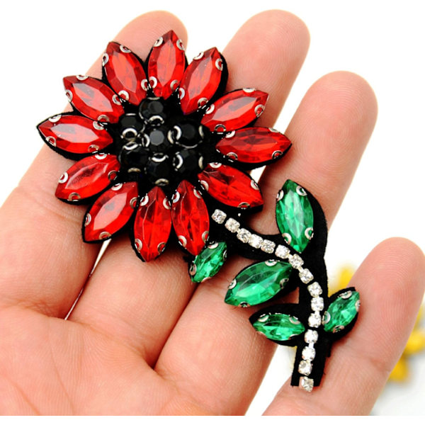Rhinestone-lapp, 3 stk. Krystal Solsik Daisy Sy på Lap, Håndlavet Kunstig Diamant Blomster Lap Badge DIY Håndværk