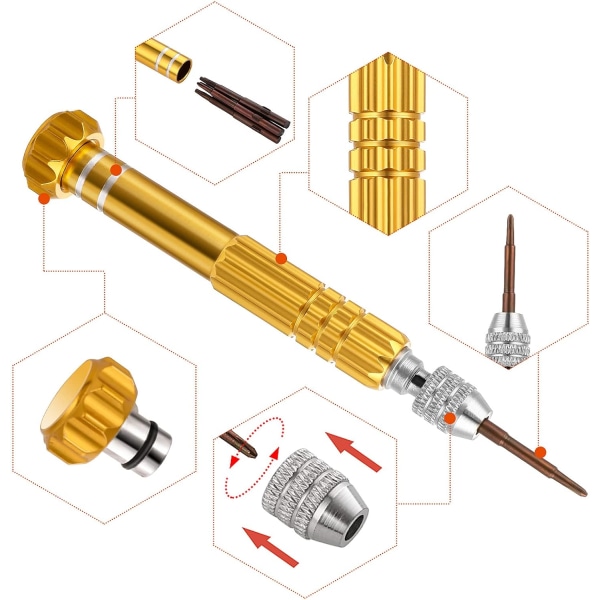 5 i 1 Mini Skrutrekkersett Multifunksjon Slisset og Phillips Skrutrekker for Briller Solbriller Wa