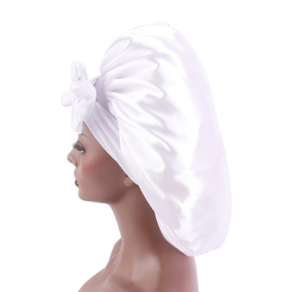 Satin Bonnet Silke Bonnet Hår Bonnet Jumbo Størrelse til Sleepi white + gold + royal blue